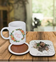 Kişiye Özel Tasarım Kupa Bardak Ve Fotoğraflı Ahşap Bardak Altlığı 99316 (Krem)