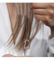 D Harfi Zirkon Taşlı Rose Gold Kaplama Çerçeveli Gümüş Kolye