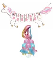 Şekilli Unicorn 4 Yaş İyi Ki Doğdun Gökkuşağı Balonlu Set