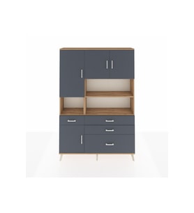 Arges Gardrop 9 Raflı 4 Çekmeceli 4 Kapaklı 132x30x195 Çam-Antrasit