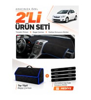 TOYOTA AURIS E150 (2006-2012) Uyumlu Torpido Örtüsü + Tay Tüyü Bagaj Çantası + Sticker Seti - Siyah Mavi