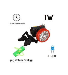 ultra güçlü 1w 8led düşük 10 yüksek 5 saate kadar çalışma süreli kafa lambası