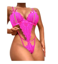 Fantazi Pembe Göğsü -Ağı Açık Dantel Bodysuit