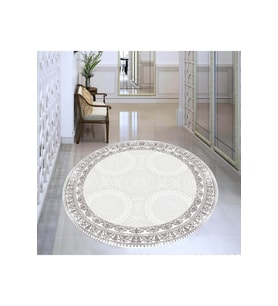 Eliana Home Baskılı, Yıkanabilir Kaymaz Taban Yuvarlak Halı LNA7336-HT1119 120x120 cm (Beyaz)