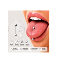 316L Cerrahi Çelik 2 Ucu Toplu Dil Piercing Tongue Piercing Gümüş Gold Siyah Bar Boyu Standart 16mm