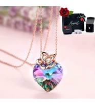 Monemel Yeni Yıl Hediyesi - Yılbaşı Hediyesi Özel Mor Kristal Swarovski Taşlı Gümüş Üzeri Altın Kaplama Kalp Kolye ISTANBUL AYNI GUN TESLIM