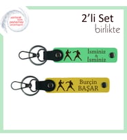 Sert Duruşlara Yakışan Hediye, Yumruk Figürlü, Kişisel Yazılı Anahtarlık Seti, Fıstık Yeşil-Sarı