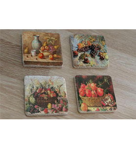 Natürmort Meyveler Doğal Taş Bardak Altlığı 4'lü set - Natural Stone Coasters