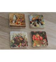 Natürmort Meyveler Doğal Taş Bardak Altlığı 4'lü set - Natural Stone Coasters