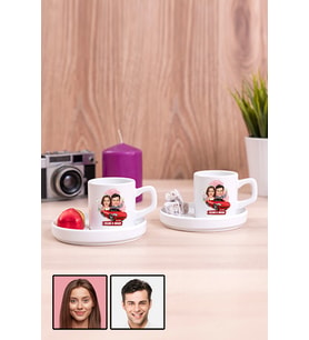 Sevgiliye Özel Hediye Biz Evleniyoruz Karikatürlü İkili Concept Türk Kahvesi Fincanı