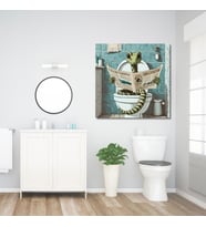 Tekli Kare Kanvas Banyo Tablosu Gazete Okuyan Yılan Görseli
