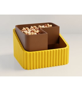 3D Baskı Fıstık Kasesi - Çift Hazneli Kabuk Ayırıcı Sunum Kasesi - Sarı Kahverengi