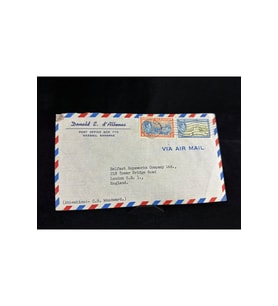 Uçak Postası Air Mail 1952 yılında Bahama'lardan İngiltereye postalanmış 4d ve 6d Cent Pullu