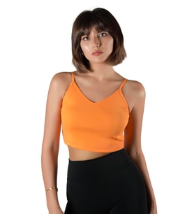Kadın Turuncu İp Askılı Fitted/Vücuda Oturan Fitilli Örme Crop Top Bluz 23K-TRP-CRP05