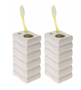2 ADET SERAMİK DİŞ FIRÇALIK KARE ÇİZGİLİ MODEL 8X6X11CM BANYO SETİ
