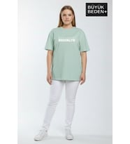 Kadın Büyük Beden Willamsburg Brooklyn Baskılı 3xl-6xl Bisiklet Yaka Tshırt SPR26BTSK510-16