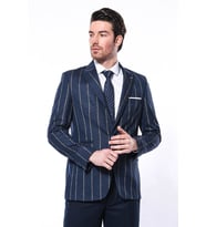 Çizgili Açık Slim Fit Lacivert Erkek Ceket - Wessi