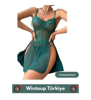 Özel Üretim Şık Tasarım Yeşil Yırtmaç Detaylı  Model Tül Gecelik