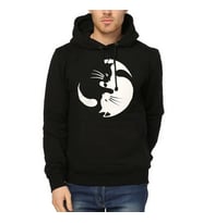 Bant Giyim - Yin Yang Kedi Siyah Kapşonlu Erkek Sweatshirt