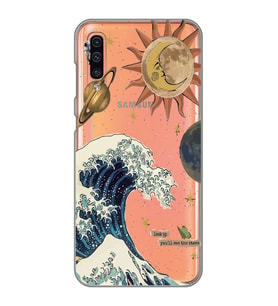 Samsung Galaxy A70 Uyumlu Güneş ve Dalga Desenli Şeffaf Telefon Kılıfı