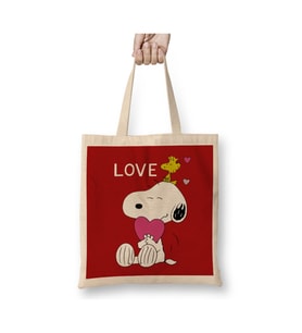 Snoopy Peanuts I Love You 01 Beyaz Bez Çanta Uzun Saplı Alışveriş Çantası Plaj Çantası