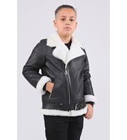 Erkek Çocuk Hakiki Deri Çocuk Mont (Siyah)