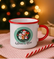 BK Gift Kişiye Özel İsimli Yılbaşı Tasarımlı Kırmızı Emaye Kupa Bardak -2, Arkadaşa Hediye, Yeni Yıl Hediyesi