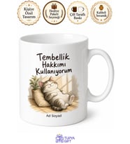Güneşlenen Kedi Çizimli Tembellik Hakkımı Kullanıyorum Esprili Kupa Hediye Bardak