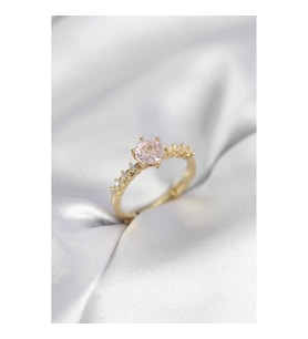 Mey İthalat® Gold Renk Pembe Tek Taş Model Zirkon Taşlı Kadın Yüzük