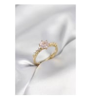 Mey İthalat® Gold Renk Pembe Tek Taş Model Zirkon Taşlı Kadın Yüzük
