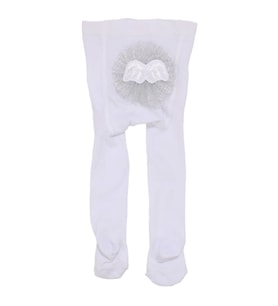 Kız Bebek Beyaz Simli Tüllü Fiyonklu Külotlu Çorap 0-6 Ay (Standart)
