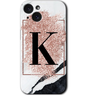 İphone 15 Kılıf HD Desen Baskılı Kılıf - Pembe Mermer Desenli K Harfi