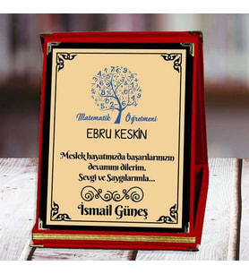 Matematik Öğretmeni Baskılı Plaket (3. Tasarım)  Kişiye Özel (Kırmızı)