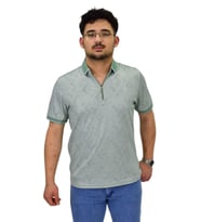 Erkek Polo Yaka Fermuarlı Merserize Jakarlı Tişört 7570 BGL-ST04536 (Açık Yeşil)