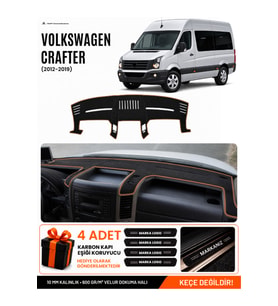 VOLKSWAGEN CRAFTER (2012-2019) Uyumlu Torpido Örtüsü Torpido Kılıfı - Siyah Kahverengi