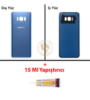 Samsung Galaxy S8 Plus Mavi Renk Arka Kapak + B7000 Yapıştırıcı Arka Cam Batarya Kapağı Pil Kapağı Lazer Kesim Back Cover Galaxy S8 Plus Uyumlu