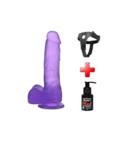 17,5 cm Belden Bağlamalı Şeffaf Realistik Damarlı Vantuzlu Mor Dildo Penis