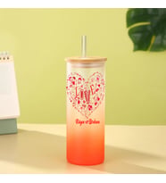 Kişiye Özel Love Temalı İsimli Pipetli Cam Suluk (Kırmızı)