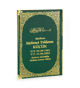 50 Adet İsim Baskılı Yaldızlı Deri Ciltli Yasin Kitabı Mevlüt Hediyesi 176 Sayfa Yeşil