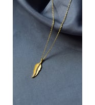 925 Ayar Gümüş Gold Kaplama Zirkon Taşlı Tüy Kolye