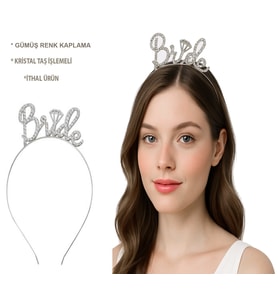 Gümüş Renkli Taşlı “Bride” Gelin Tacı – El Yazısı Yazı Tipiyle