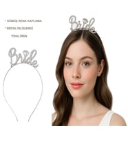 Gümüş Renkli Taşlı “Bride” Gelin Tacı – El Yazısı Yazı Tipiyle