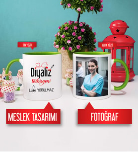 Diyaliz Teknisyenine Hediye Diyaliz Teknisyeni Kupa Bardak Yeşil Fotoğraflı