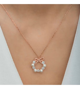 Gümüş Rose İnci Kurdele Kadın Kolye