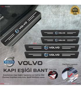 Volvo  Logolu Karbon Kapı Eşiği Koruyucu Suni Deri 4'lü Set