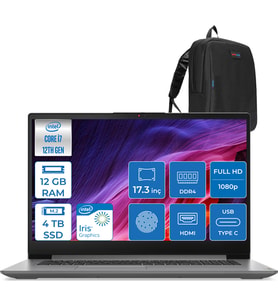 Lenovo Ideapad 3 17IAU7 82RL00DTTX I7 1255U 12 GB 4tb SSD  Intel® Iris® Xe Graphics Freedos 17.3" Fhd IPS Taşınabilir Bilgisayar 82RL00DTTXF04 + Zettaçanta