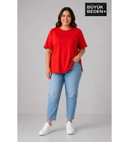 Büyük Beden Kadın Bisiklet Yaka Yırtmaç Detaylı 3XL-6XL Tunik Tişört SPR26BTSK501