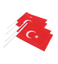 10 Adet Sopalı Türk Bayrağı 20 x 30 Cm Raşel Kumaş Bayrak (Kırmızı)