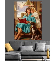 Mutlu Aile Köpekleri ile Retro Dekoratif Kanvas - Mdf Ahşap Tablo