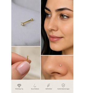 925 Ayar Gümüş Beyaz Taşlı Burun Hızması 9 mm 1.6 mm Tek Taş Minimal Nose Stud Sarı Renk
